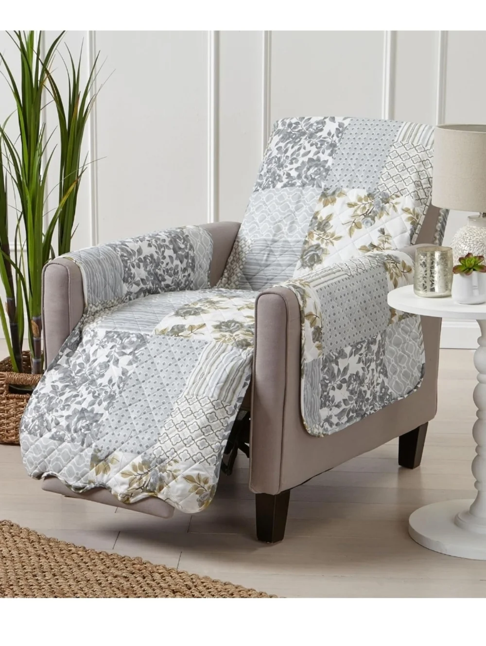 Reversible Patchwork Recliner Cover- Gray